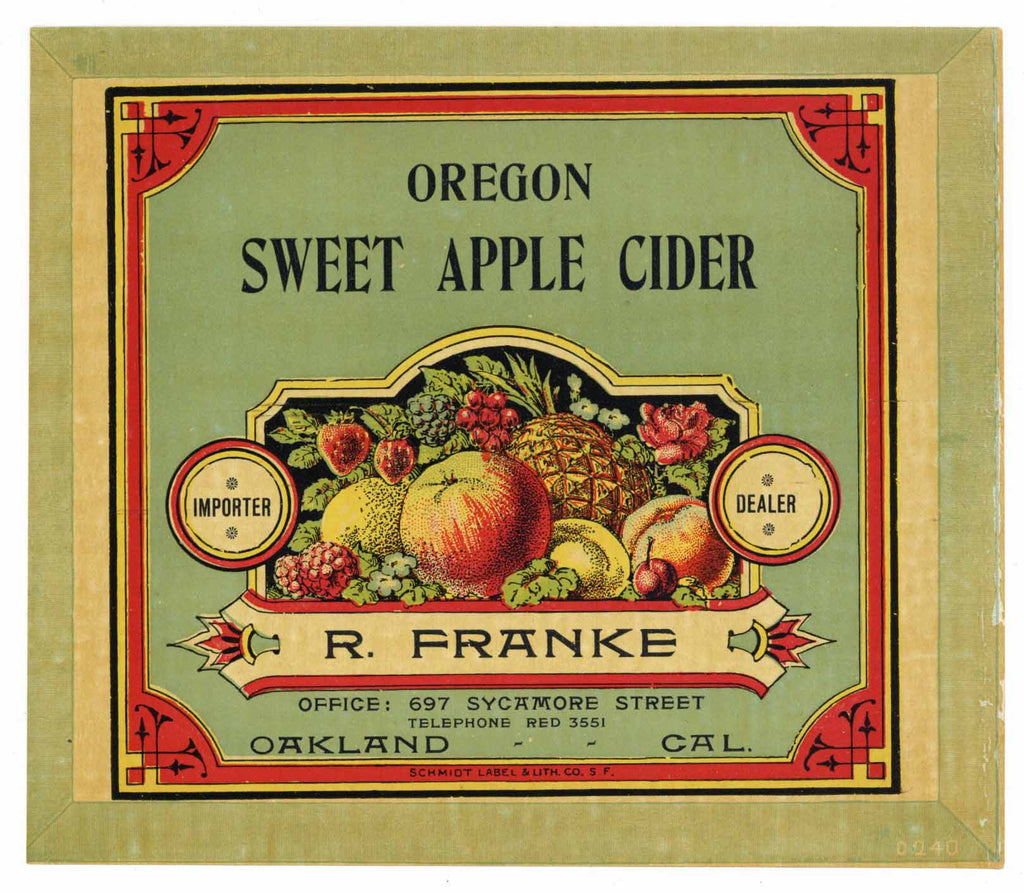 Oregon Sweet Apple Cider Vintage Case End Can Label