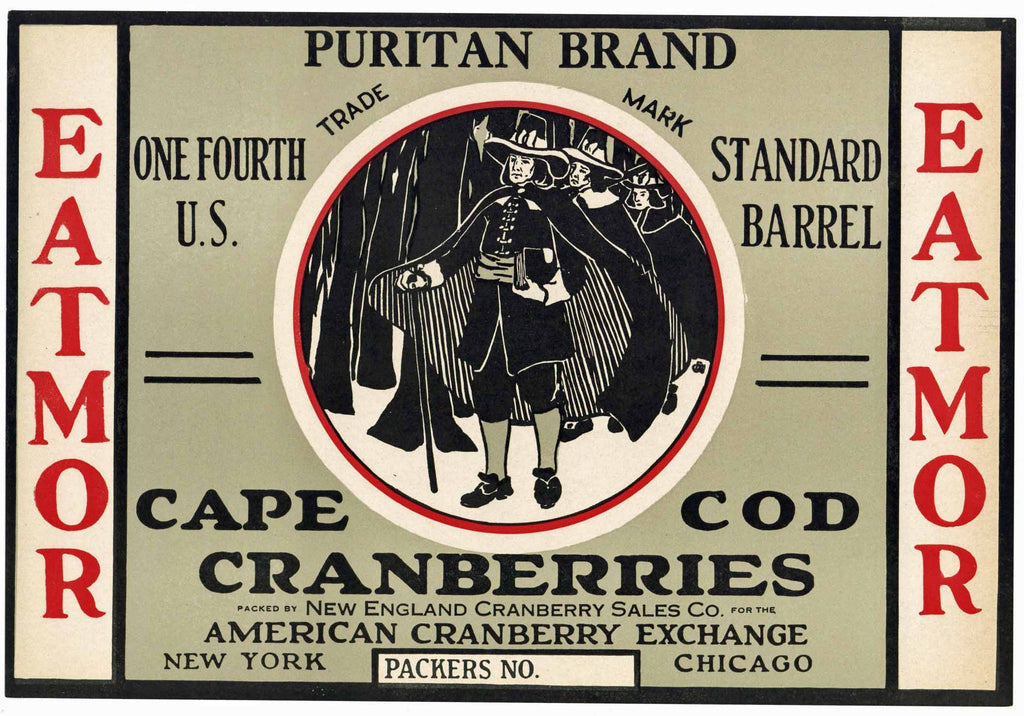 Puritan Brand Vintage Cape Cod Cranberry Crate Label, 1/4