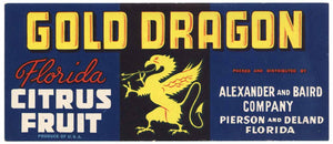 Gold Dragon Brand Vintage Pierson, Deland Florida Citrus Crate Label