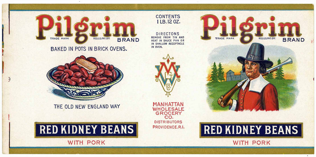 Pilgrim Brand Vintage Providence Rhode Island Kidney Beans Can Label