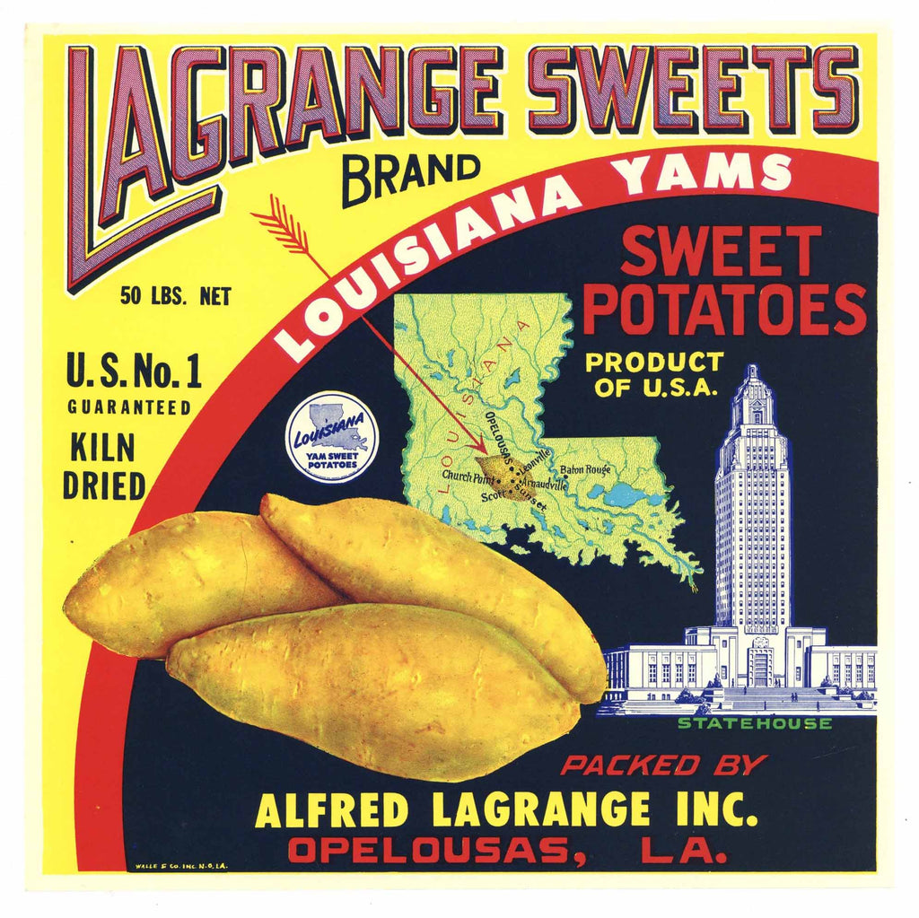 King Brand Vintage Lafayette Louisiana Yam Crate Label, plate