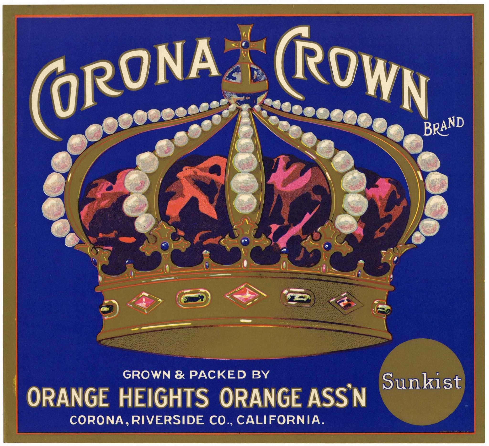 Corona Crown Brand Vintage Riverside County Orange Crate Label