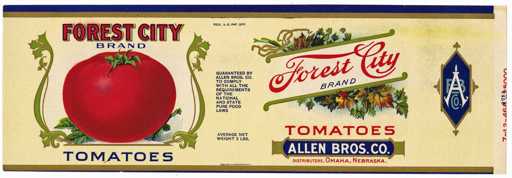 Forest City Brand Vintage Omaha Nebraska Tomato Can Label