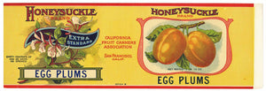 Honeysuckle Brand Vintage Egg Plums Can Label