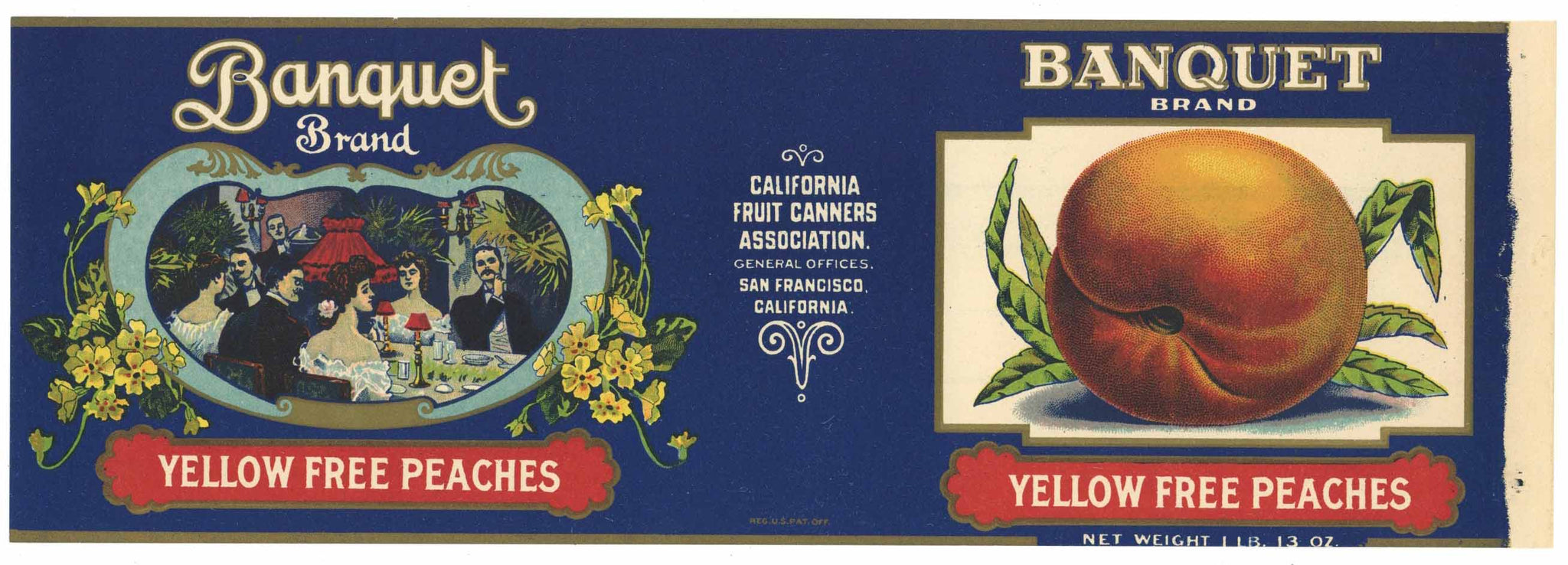 Banquet Brand Vintage Yellow Free Peaches Can Label