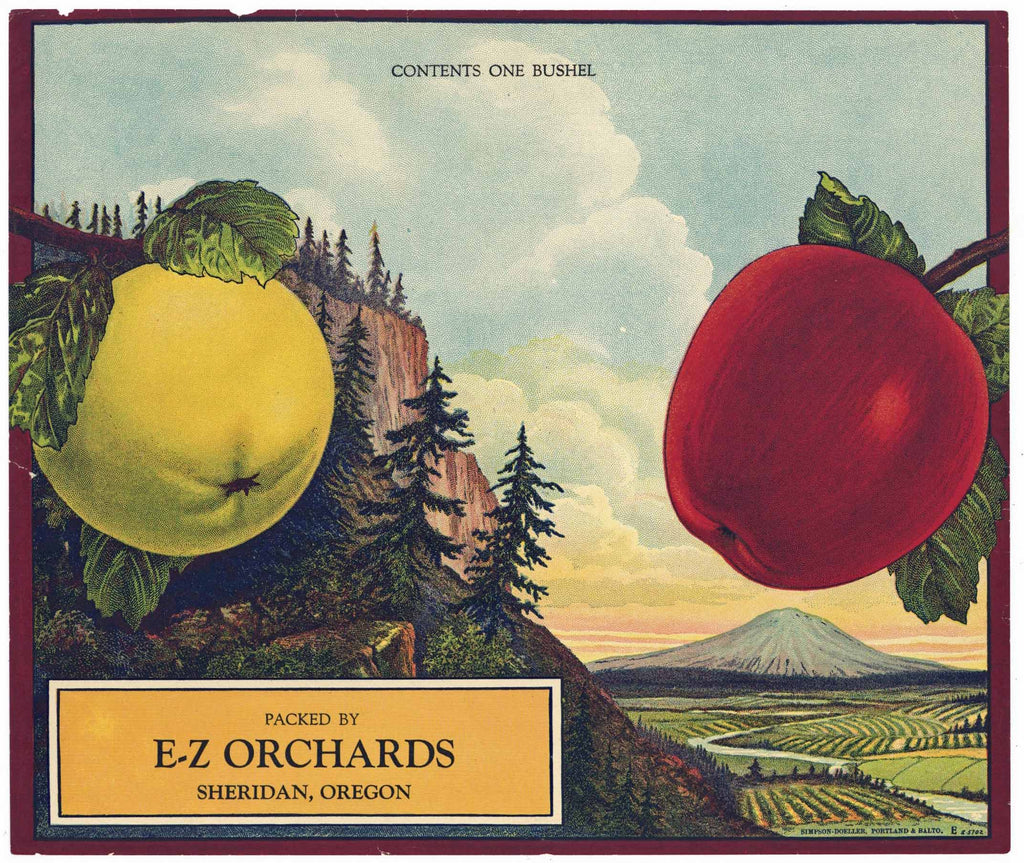 E-Z Orchards Brand Vintage Sheridan Oregon Apple Crate Label