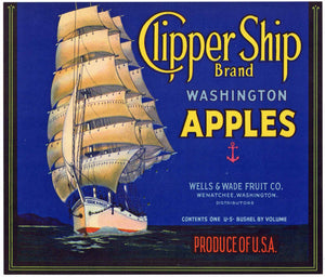 Clipper Ship Brand Vintage Wenatchee Washington Apple Crate Label