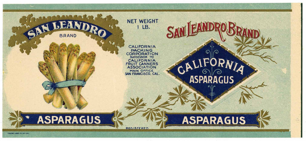 San Leandro Brand Vintage Alameda County Asparagus Can Label
