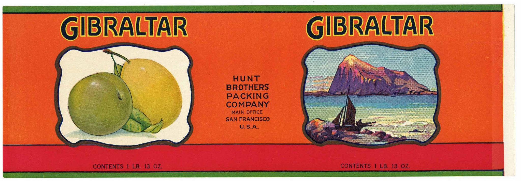 Gibraltar Brand Vintage Hunt Brothers Packing Plum Can Label