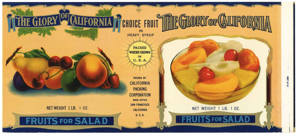 The Glory Of California Brand Vintage Fruit Salad Can Label