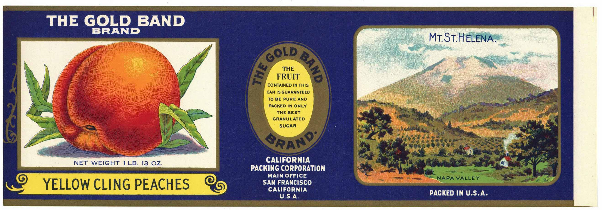 The Gold Band Brand Vintage Napa Valley Cling Peach Can Label