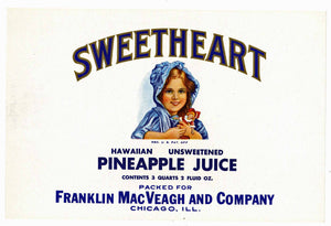 Sweetheart Brand Vintage Pineapple Juice Can Label