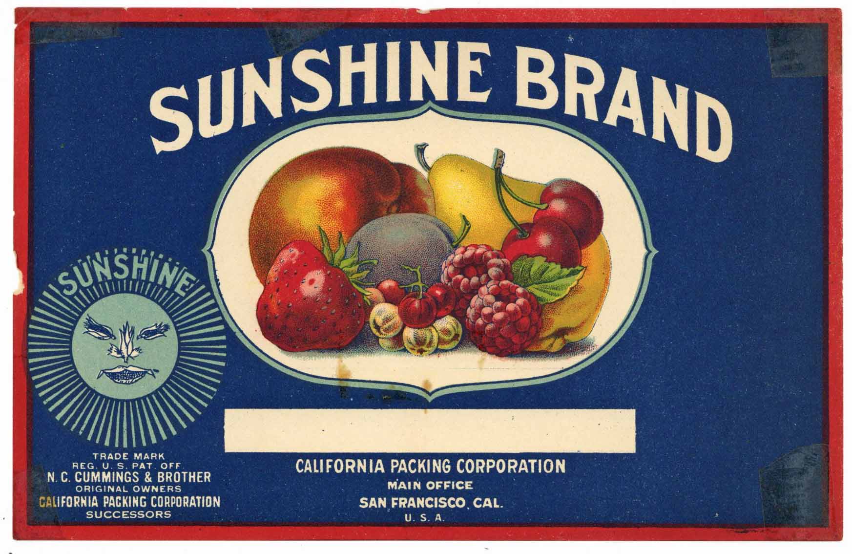 Sunshine Brand Vintage Mixed Fruit Can Label