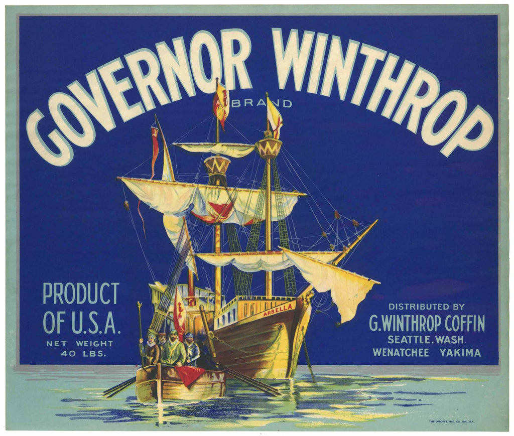 Governor Winthrop Brand Vintage Seattle Washington Apple Crate Label, Coffin