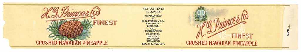 H. G. Prince & Co's Finest Brand Vintage Hawaiian Pineapple Can Label