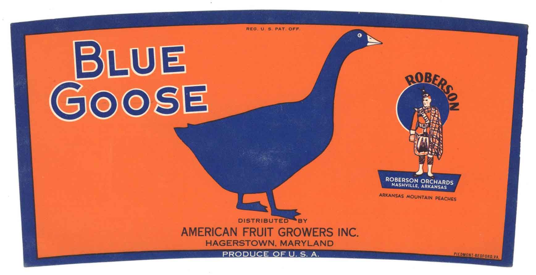 Blue Goose Brand Vintage Nashville Arkansas Peach Crate Label