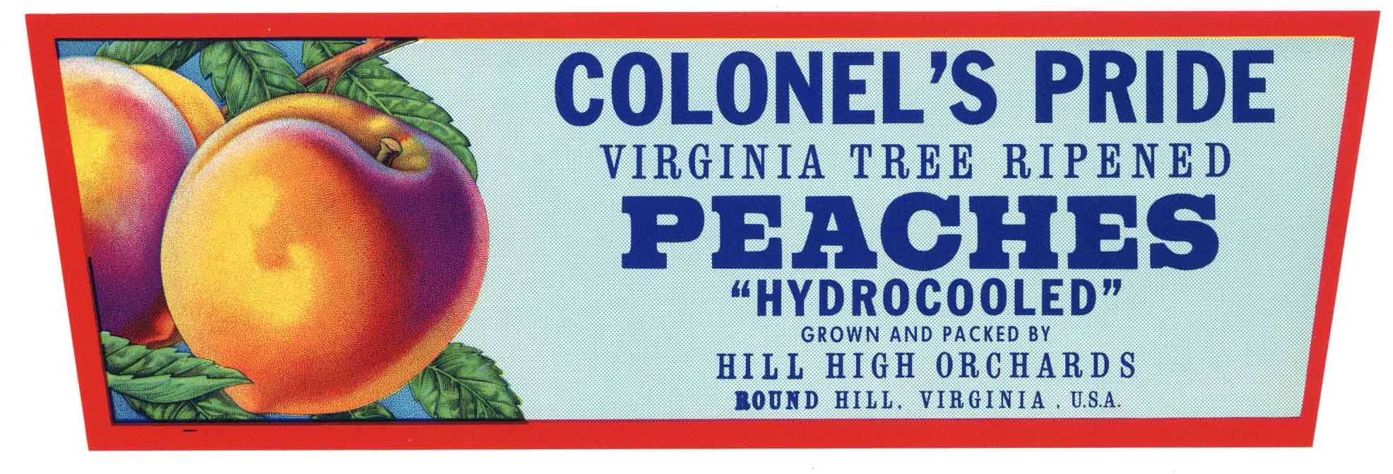 Colonel's Pride Brand Vintage Round Hill Virginia Peach Crate Label