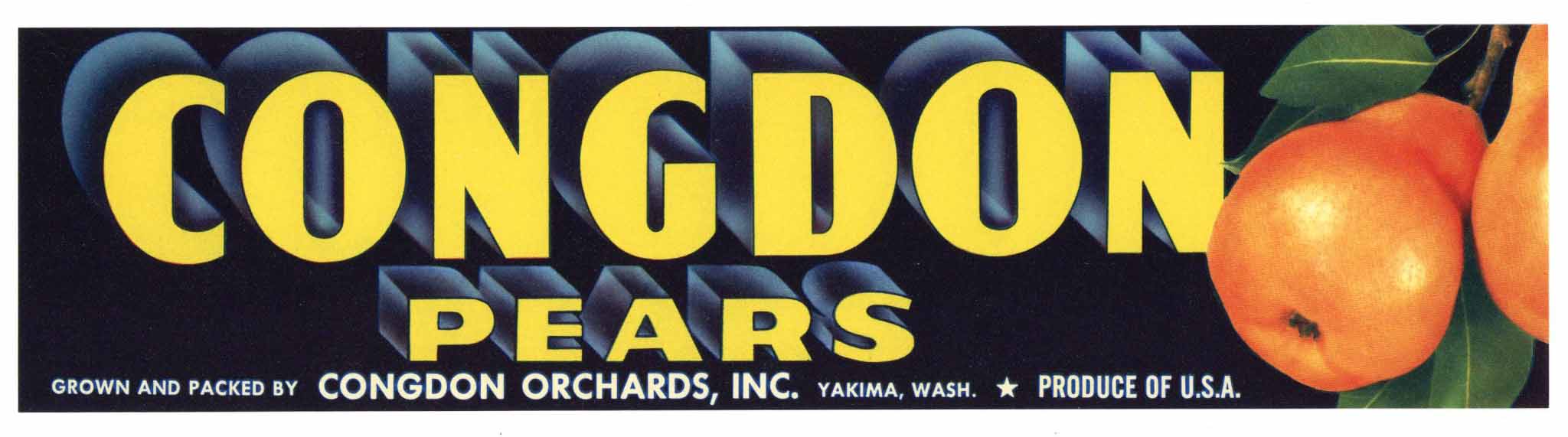 Congdon Brand Vintage Yakima Washington Pear Crate Label