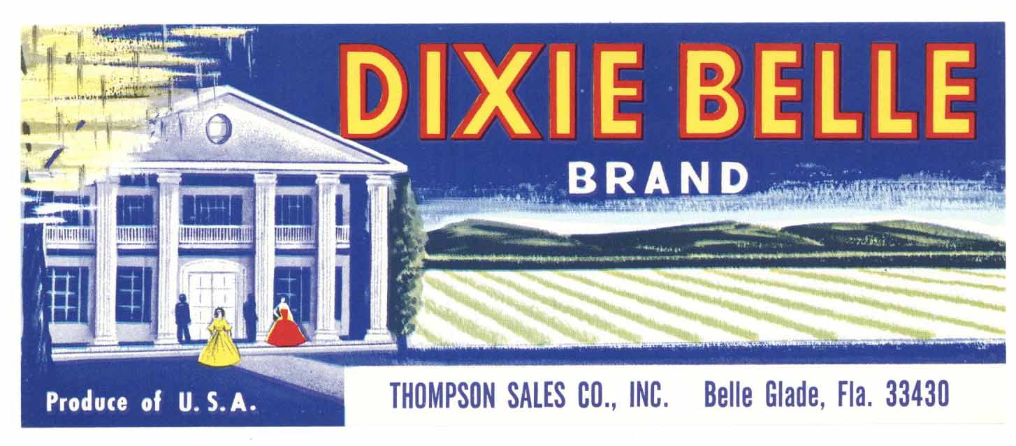 Dixie Belle Brand Vintage Belle Glade Florida Vegetable Crate Label