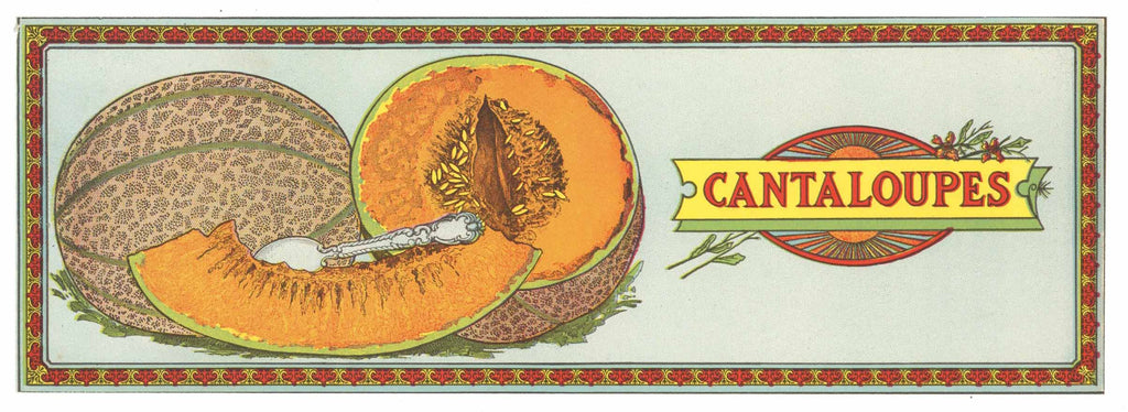 Stock Vintage Melon Crate Label, Cantaloupes, Spoon