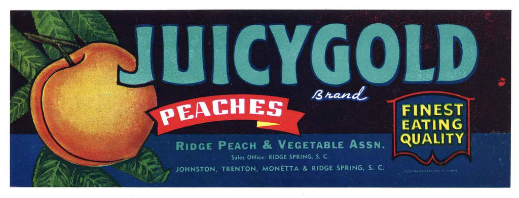 Juicy Gold Brand Vintage South Carolina Peach Crate Label
