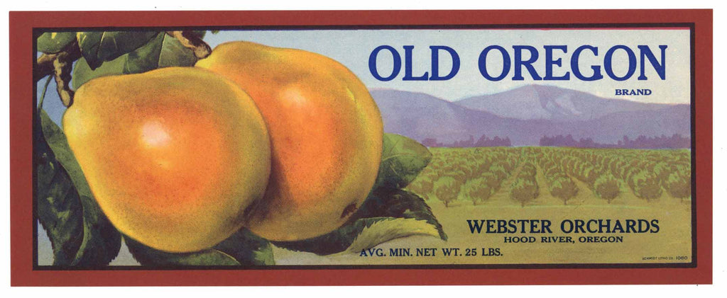 Old Oregon Brand Vintage Hood River Pear Crate Label