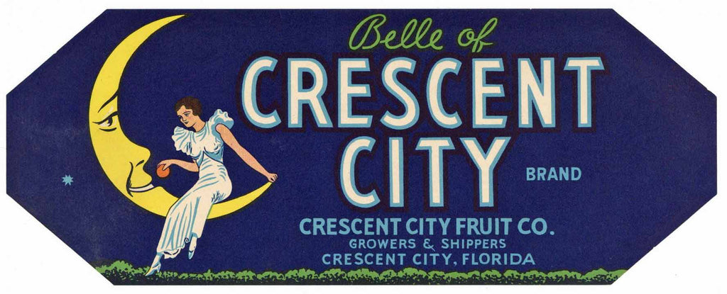 Belle Of Crescent City Brand Vintage Florida Citrus Crate Label, s