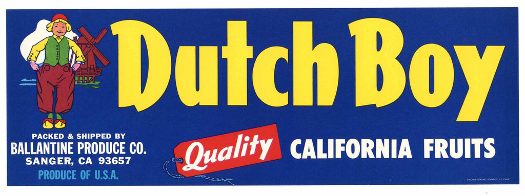 Dutch Boy Brand Vintage Sanger Fruit Crate Label