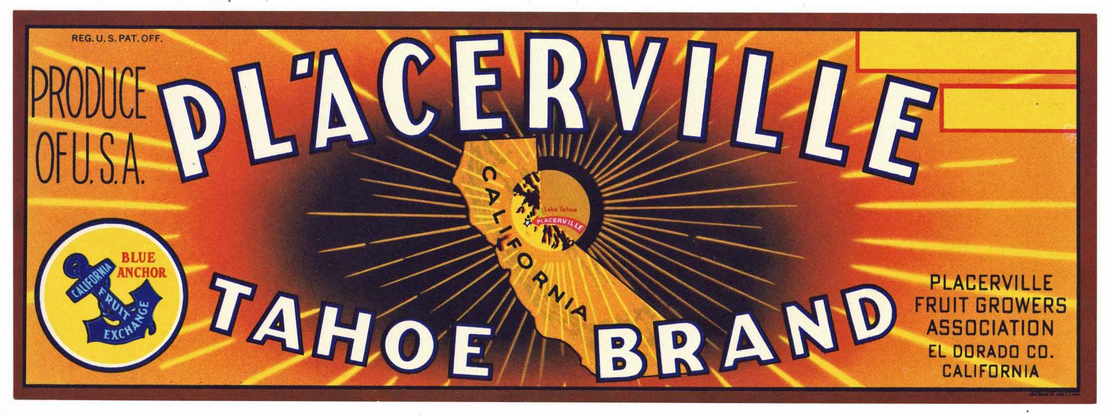 Placerville Tahoe Brand Vintage El Dorado County Fruit Crate Label