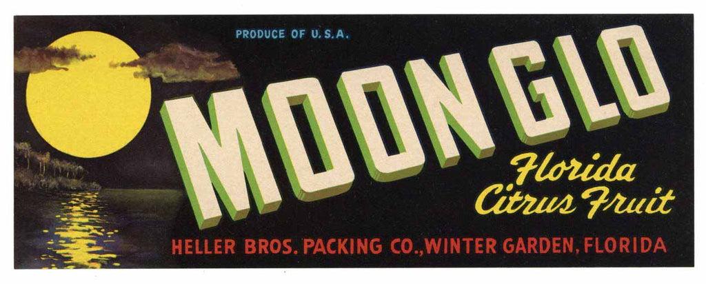 Moon Glo Brand Vintage Winter Garden Florida Citrus Crate Label