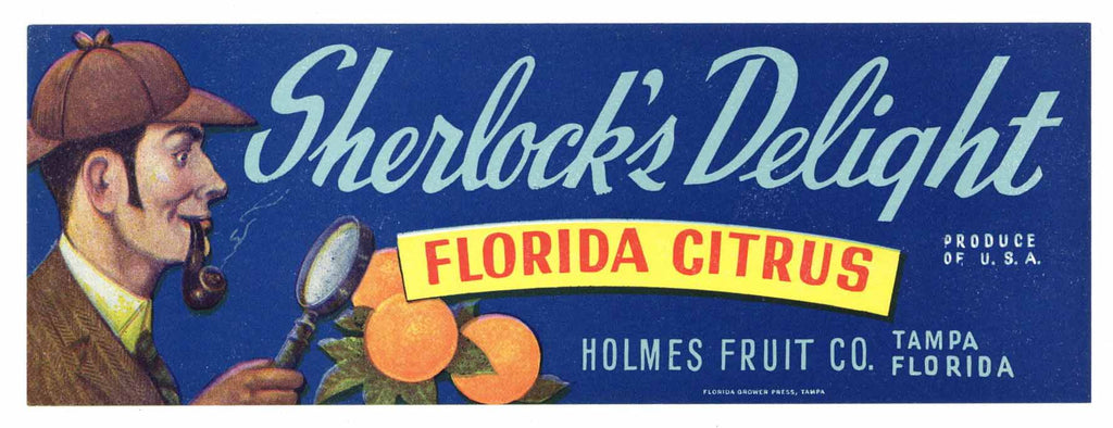 Sherlock's Delight Brand Vintage Tampa Florida Citrus Crate Label