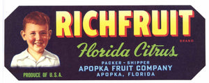 Richfruit Brand Vintage Apopka Florida Citrus Crate Label