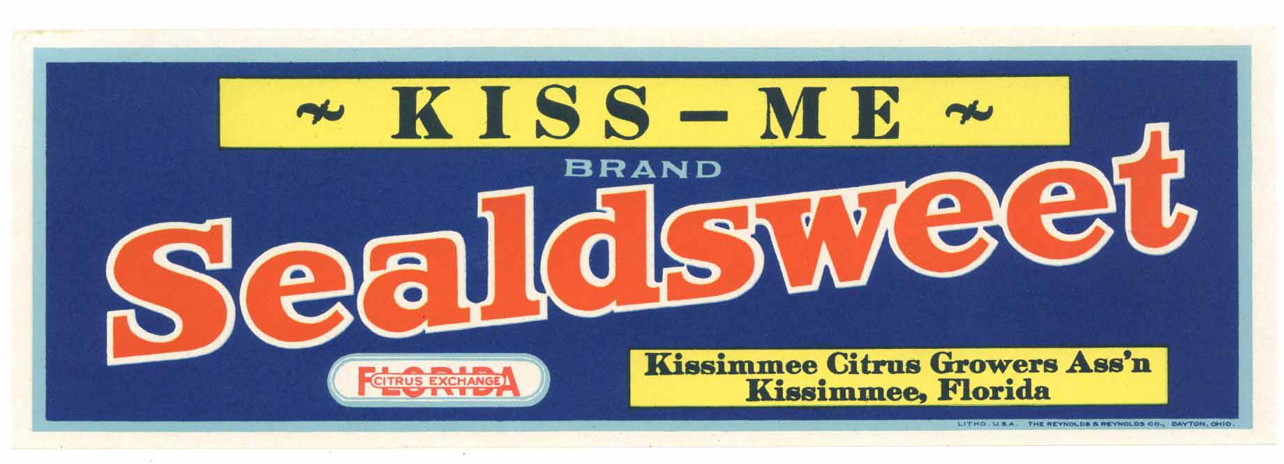 Kiss Me Brand Vintage Kissimmee Florida Citrus Crate Label, Sealdsweet