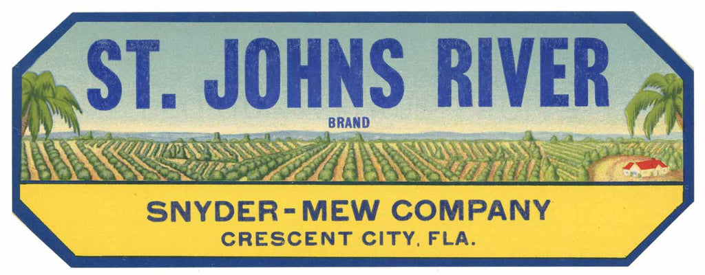 St. Johns River Brand Vintage Crescent City Florida Citrus Crate Label