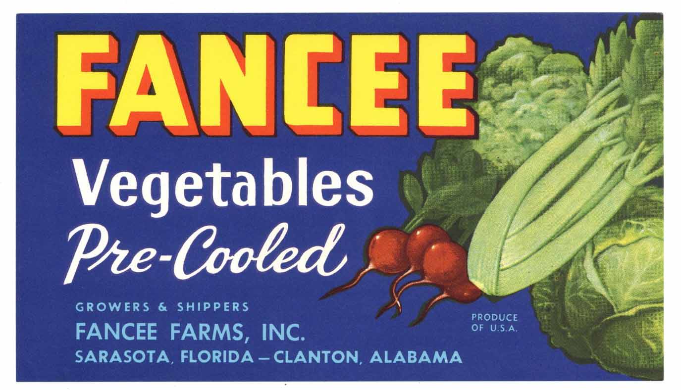Fancee Brand Vintage Sarasota Florida Vegetable Crate Label