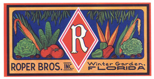 R Brand Vintage Winter Garden Florida Vegetable Crate Label