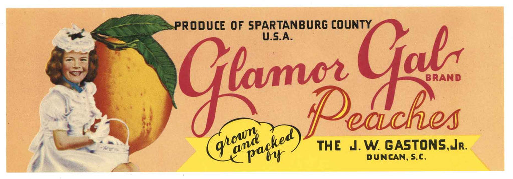 Glamor Gal Brand Vintage South Carolina Peach Crate Label, t