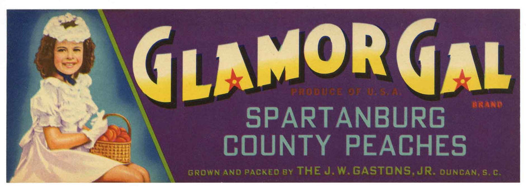 Glamor Gal Brand Vintage South Carolina Peach Crate Label, p