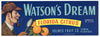 Watson's Dream Brand Vintage Tampa Florida Citrus Crate Label