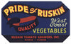 Pride Of Ruskin Brand Vintage Florida Vegetable Crate Label