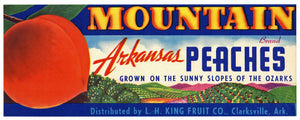 Mountain Brand Vintage Clarksville Arkansas Peach Crate Label, scenic