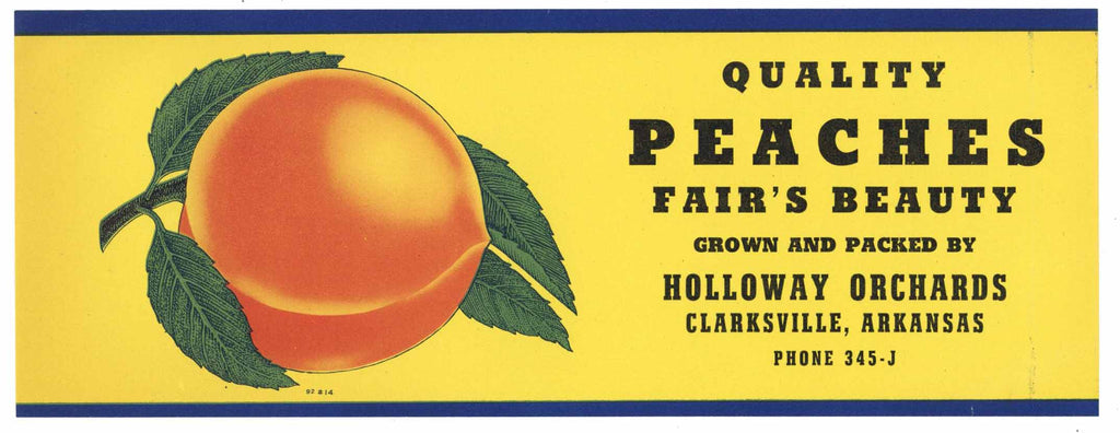 Quality Peaches Brand Vintage Clarksville Arkansas Peach Crate Label, Fair's Beauty