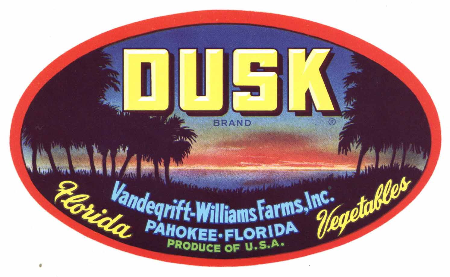 Dusk Brand Vintage Pahokee Florida Vegetable Crate Label