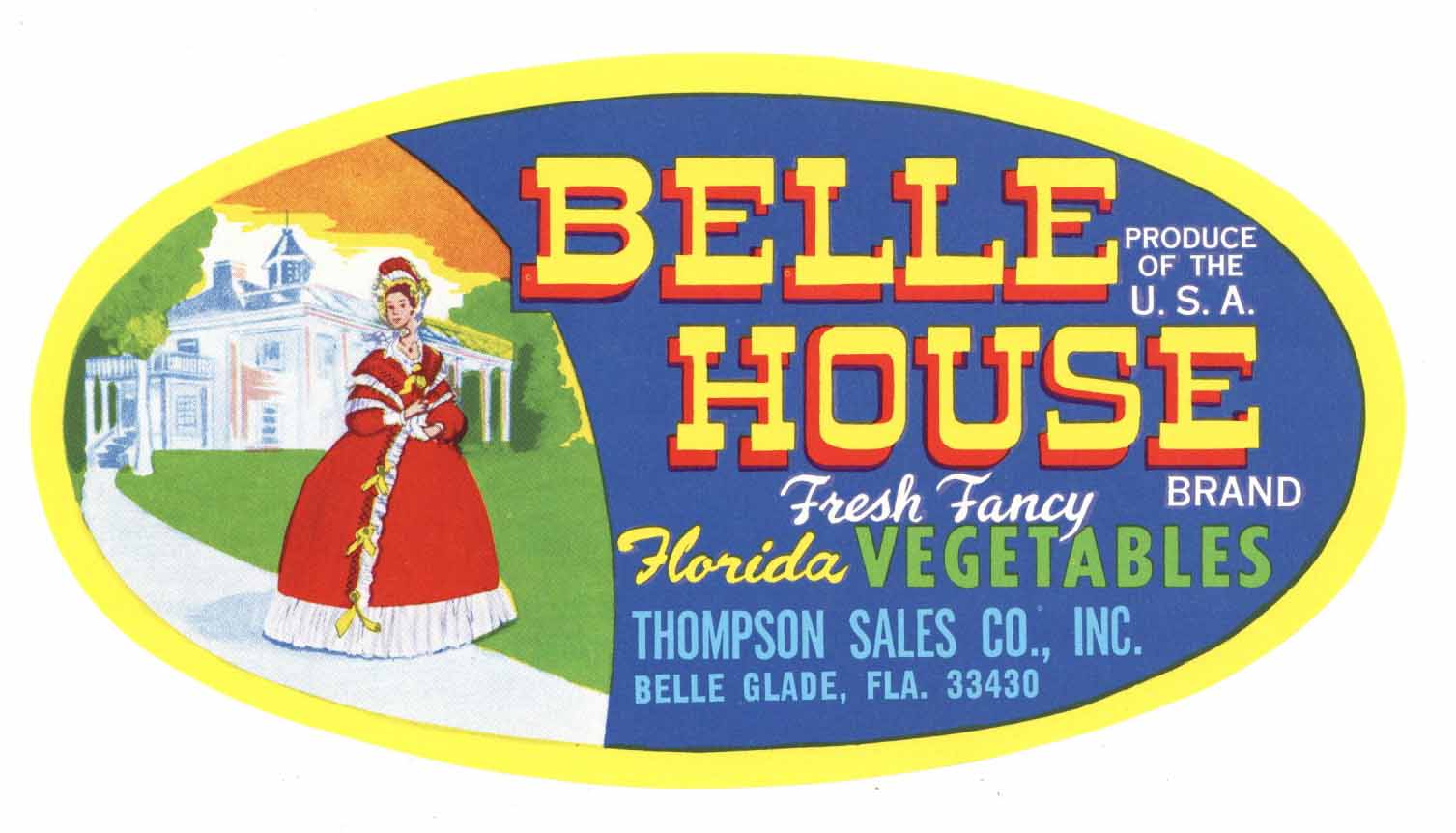 Belle House Brand Vintage Belle Glade Florida Vegetable Crate Label