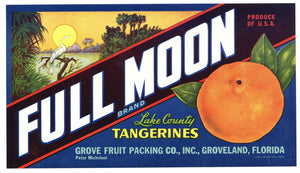 Full Moon Brand Vintage Groveland Florida Citrus Crate Label, n