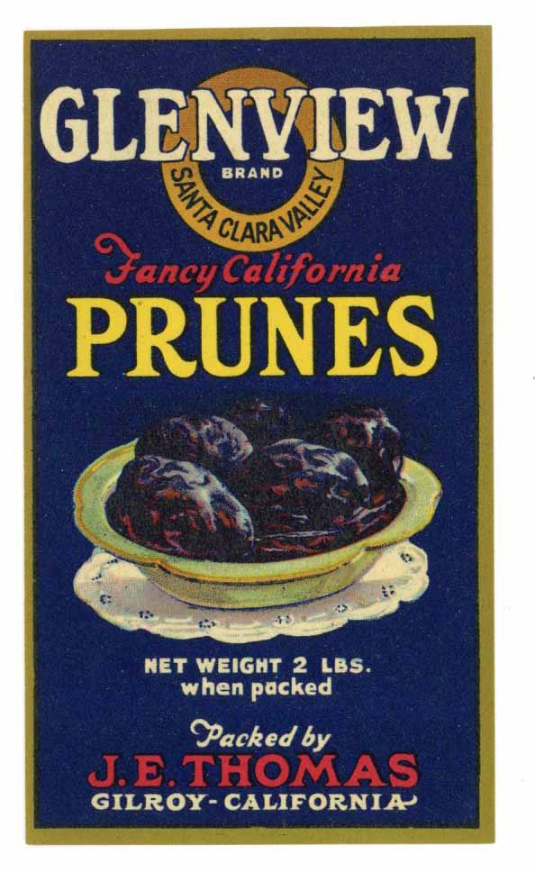 Glenview Brand Vintage Santa Clara Valley Prune Crate Label