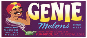 Genie Brand Vintage Watsonville Melon Crate Label
