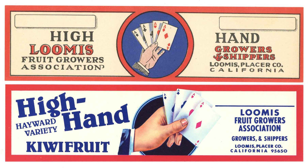High Hand Brand Vintage Loomis Fruit Crate Labels, set
