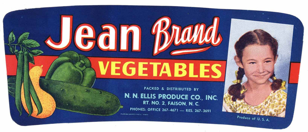 Jean Brand Vintage Faison North Carolina Vegetable Crate Label