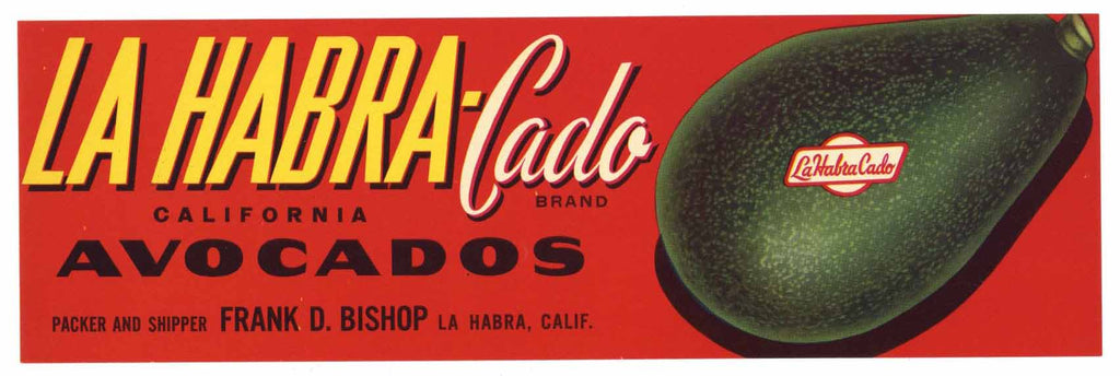 La Habra Cado Brand Vintage Avocado Crate Label, s